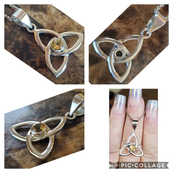 Genuine Citrine Celtic Knot Pendant Necklace - Picture 3 of 4